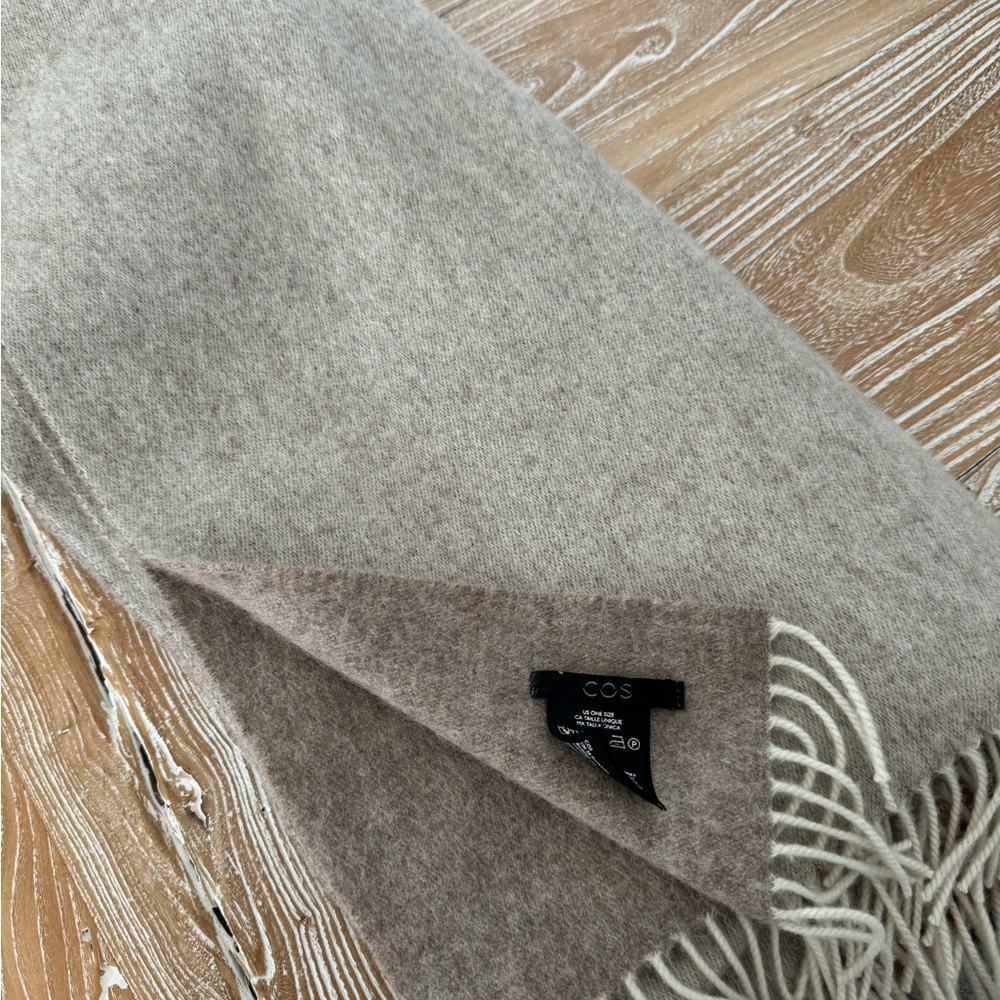 COS Taupe Fringe Wool Scarf